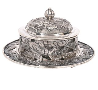 Antique Japanese Silver Openwork Caviar Bowl