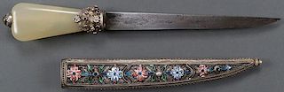 AN INDO PERSIAN SILVER, ENAMEL MOUNTED KNIFE