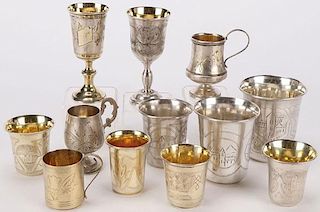 GROUP OF 12 RUSSIAN SILVER DRINKING VESSELS