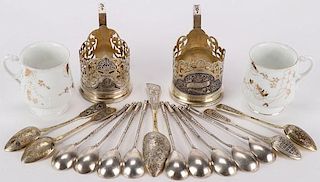 14 PIECES OF RUSSIAN SILVER AND MORE, 1851-1900-