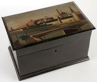 A RUSSIAN TOPOGRAPHICAL LACQUER BOX, 19TH C