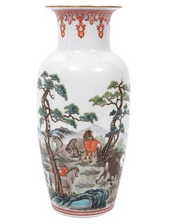 Chinese Porcelain Vase Hand Painted with Horses