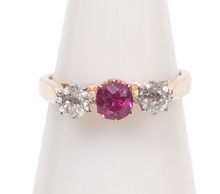 GIA Burmese Ruby & Diamond 14K YG Ring