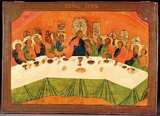 A LARGE RUSSIAN ICON OF THE LAST SUPPER