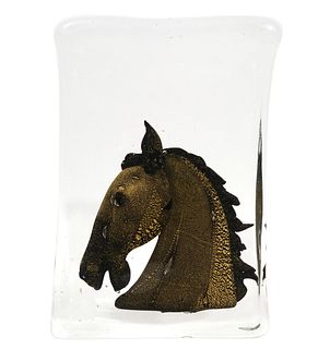 Attributed to Barbini Murano Glass Block with Horse Head