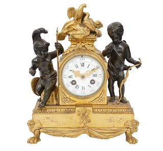 French 19th C Caisso Bronze & Putti Mantel Clock