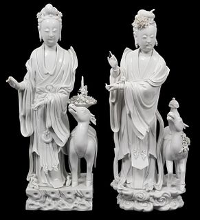 2 Chinese Blanc de Chine Guanyin Figurines