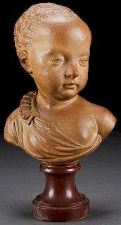 A TERRA COTTA BUST OF A YOUNG GIRL AFTER GERMAIN