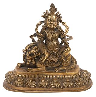 Tibet Bronze Vaishravana on Lion Protector
