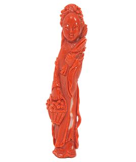 Chinese Carved Coral Robed Figure of Female