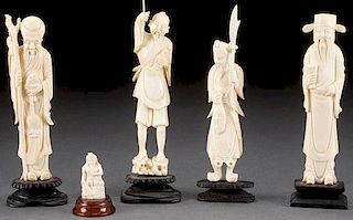 A FIVE PIECE GROUP OF CHINESE CARVED IVORY