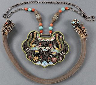 A FINE CHINESE SILVER CHOKER AND CLOISONNÉ