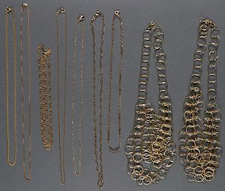 NINE 14KT GOLD CHAINS AND NECKLACES, CONTEMPORARY