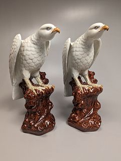 Pair of Export-style Porcelain Eagles