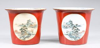 Pair of Chinese enameled Porcelain Flower Pots