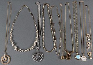 NINE GOLD NECKLACES, ALL CONTEMPORARY