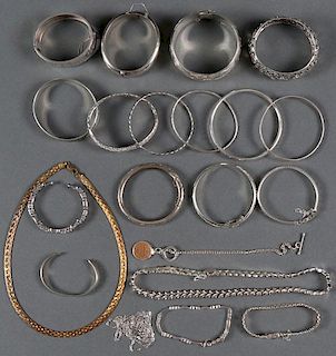 A COLLECTION OF STERLING SILVER BANGLES, BRACELET