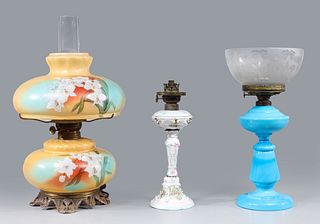 Group of Three Antique Porcelain Lamps