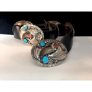Navajo Silver and Turquoise Concha Belt with Claws