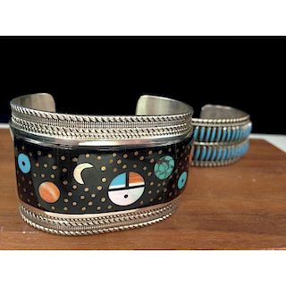 Zuni Needlepoint Cuff and Inlaid Night Sky Cuff, From the Estate of Lorraine Abell (New Jersey, 1929-2015)