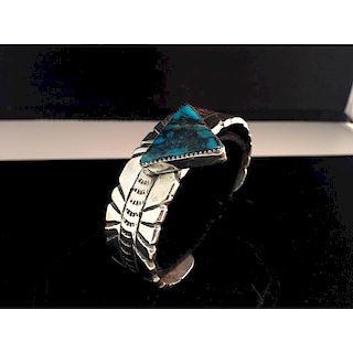 Ira Custer (Dine, 20th century) Sterling Silver and Turquoise Cuff From the Estate of Lorraine Abell, New Jersey (1929-2015)