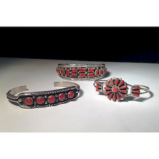Zuni and Navajo Sterling Silver and Coral Bracelets From the Estate of Lorraine Abell, New Jersey (1929-2015)