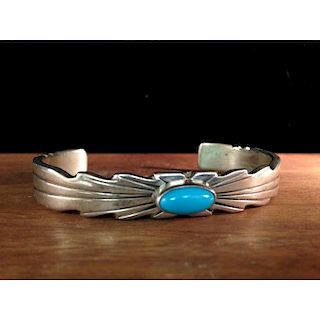 Ray Bennett (Dine, 20th century) Sterling Silver and Turquoise Bracelet, From the Estate of Lorraine Abell (New Jersey, 1929-