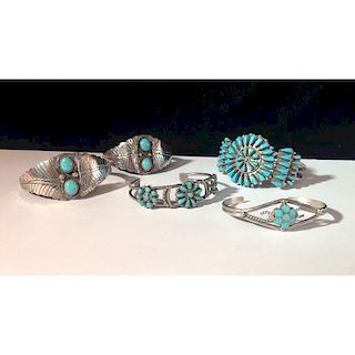 Zuni and Navajo Silver and Turquoise Bracelets, From the Estate of Lorraine Abell (New Jersey, 1929-2015)