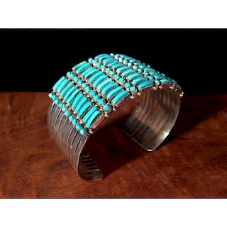 Zuni Silver and Petit Point Turquoise Cuff, From the Estate of Lorraine Abell (New Jersey, 1929-2015)