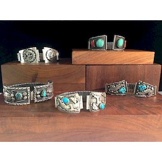 Navajo and Hopi Silver and Turquoise Men's Watchbands, From the Estate of Lorraine Abell (New Jersey, 1929-2015)
