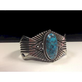 Wilson Begay (Dine, 20th century) Sterling Silver and Turquoise Bracelet From the Estate of Lorraine Abell, New Jersey (1929-