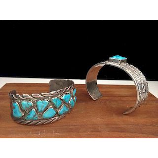 Navajo Turquoise and Silver Cuffs, From the Estate of Lorraine Abell (New Jersey, 1929-2015)