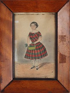 Watercolor on Paper, Young Boy in Plaid Dress