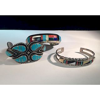 Zuni Inlaid Sterling Silver Bracelets From the Estate of Lorraine Abell, New Jersey (1929-2015)