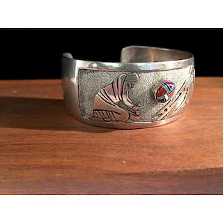 Navajo Sterling Silver Storyteller Bracelet From the Estate of Lorraine Abell, New Jersey (1929-2015)