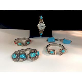 Navajo and Zuni Silver and Turquoise Women's Watchbands, From the Estate of Lorraine Abell (New Jersey, 1929-2015)