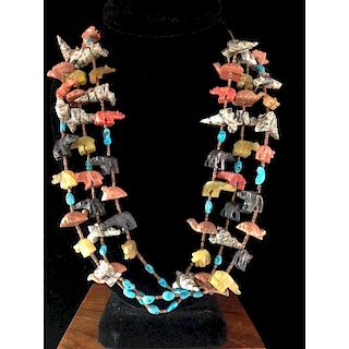 Zuni Three Strand Animal Fetish Necklace, From the Estate of Lorraine Abell (New Jersey, 1929-2015)