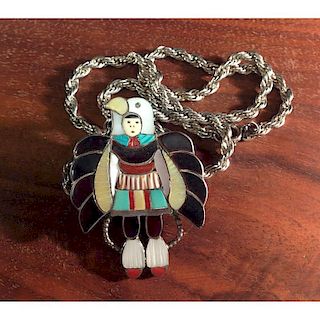 Madeline Beyuka (Zuni, b. 1935) Silver Inlaid Eagle Dancer Pendant, From the Estate of Lorraine Abell (New Jersey, 1929-2015)