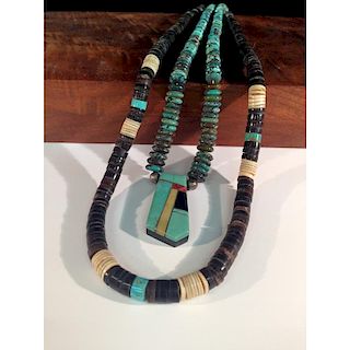 Kewa Pueblo Rolled Turquoise and Shell Necklaces, From the Estate of Lorraine Abell (New Jersey, 1929-2015)