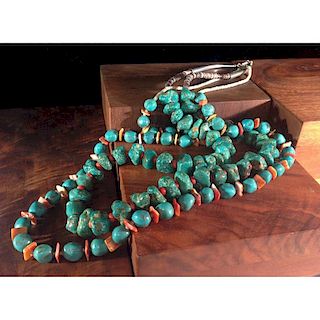 Pueblo Turquoise, Coral, and Spiny Oyster Shell Necklaces, From the Estate of Lorraine Abell (New Jersey, 1929-2015)