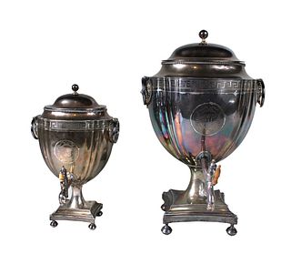 Pair of George III Fused-Plated Hot Water Urns