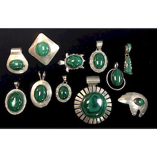 Sterling Silver and Malachite Pendants,  From the Estate of Lorraine Abell (New Jersey, 1929-2015)