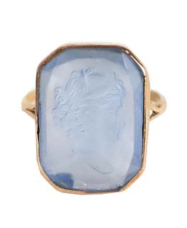 Georgian Cut Blue Glass Cameo Ring