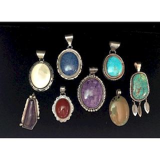 Navajo Sterling Silver Pendants Set with a Variety of Stones, From the Estate of Lorraine Abell (New Jersey, 1929-2015)