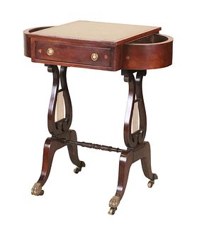 Federal Leather-Inset Mahogany Lyre End Table