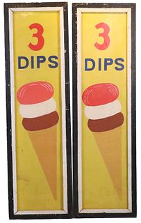 Pair of Tole & Wood Carnival Signs for Ice Cream