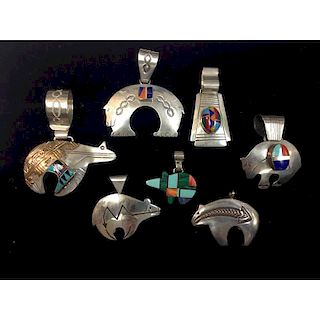 Sterling Silver Inlaid Bear Pendants, From the Estate of Lorraine Abell (New Jersey, 1929-2015)