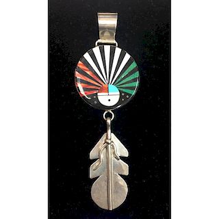 Navajo Sterling Silver Mosaic Inlay Pendant, From the Estate of Lorraine Abell (New Jersey, 1929-2015)