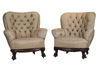 Pair of Upholstered Mahogany Club Chairs