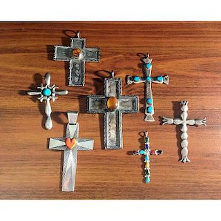 Navajo Sterling Silver Cross Pendants, Some with Turquoise, From the Estate of Lorraine Abell (New Jersey, 1929-2015)